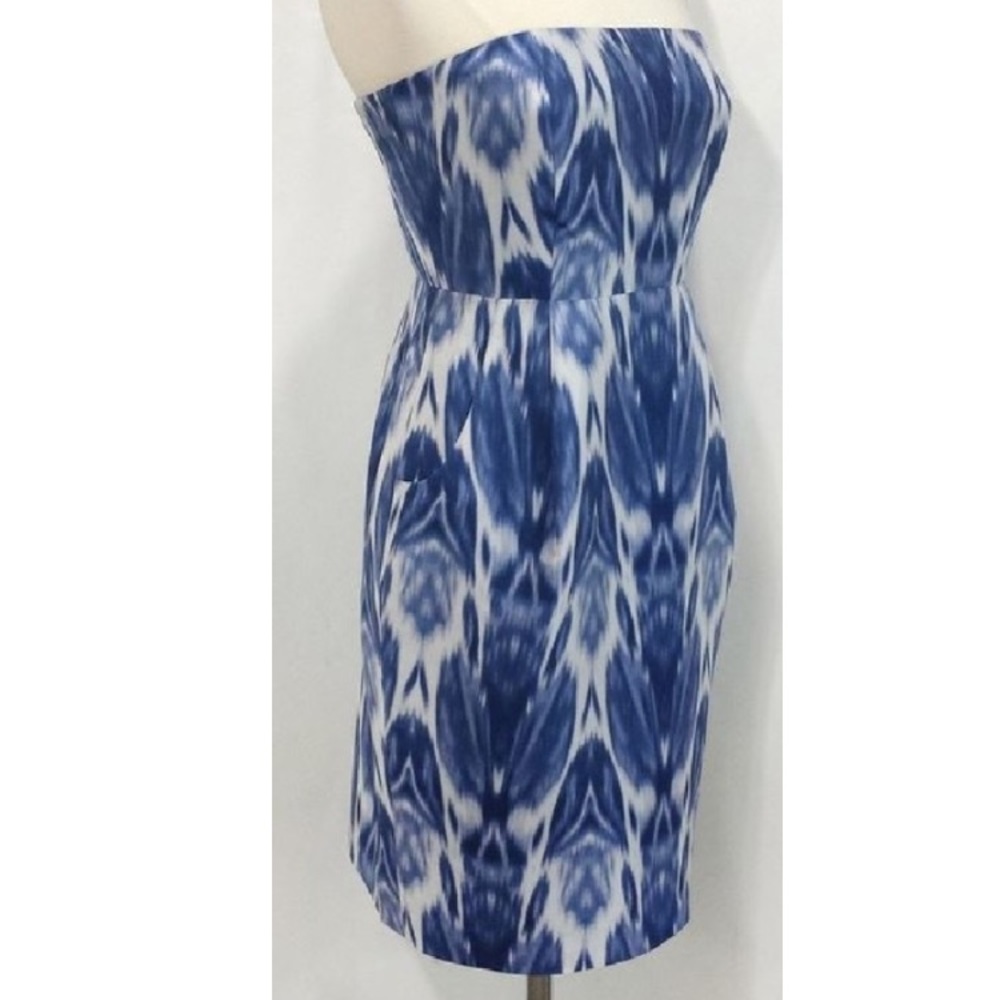 J Crew blue ikat strapless dress size 2